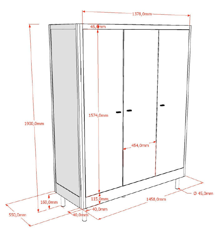 Vipack, Forrest Oak, Garderob med 3 dörrar, Ek