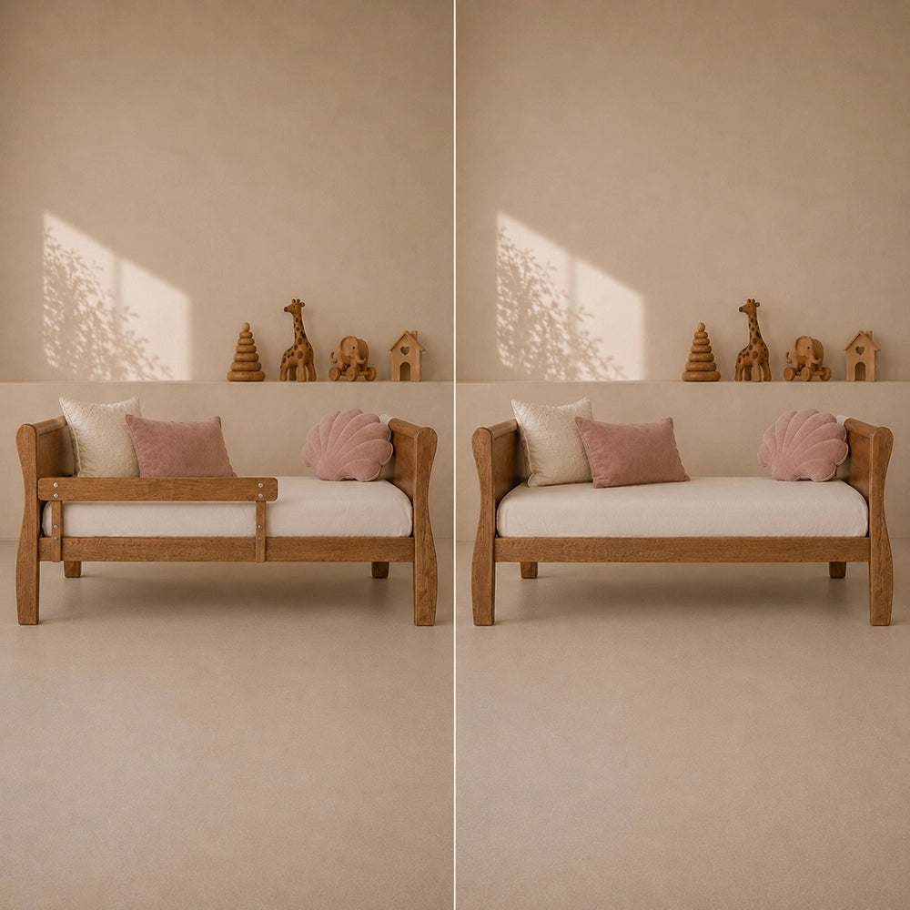 Woodies, Cot Bed (70x140 cm) Safety Rail, Walnut