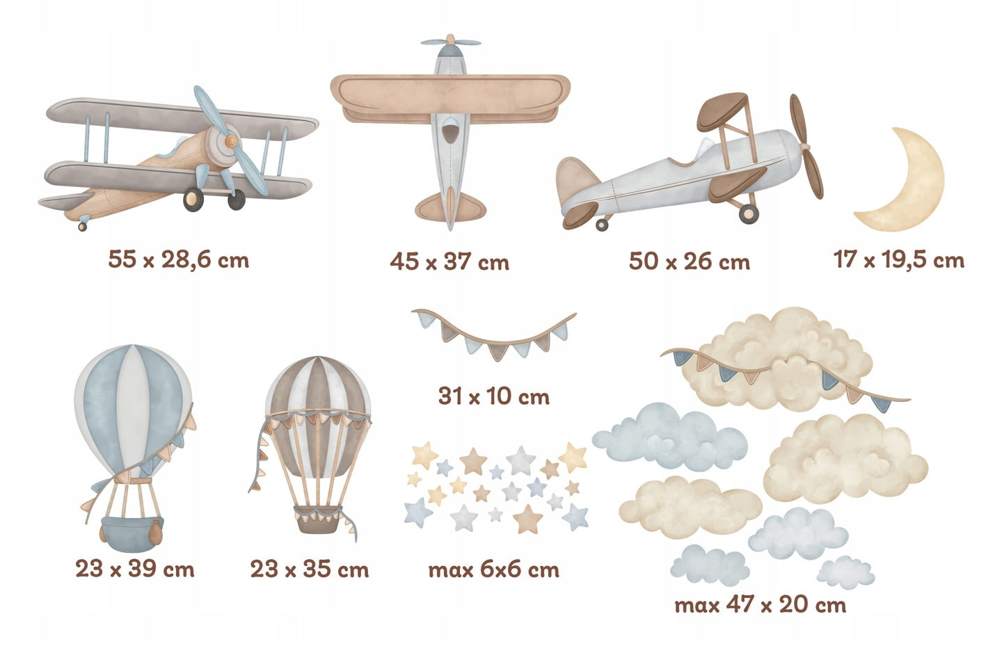 ENNAKKOTILAUS Seinätarra Setti, Beige&Blue Planes