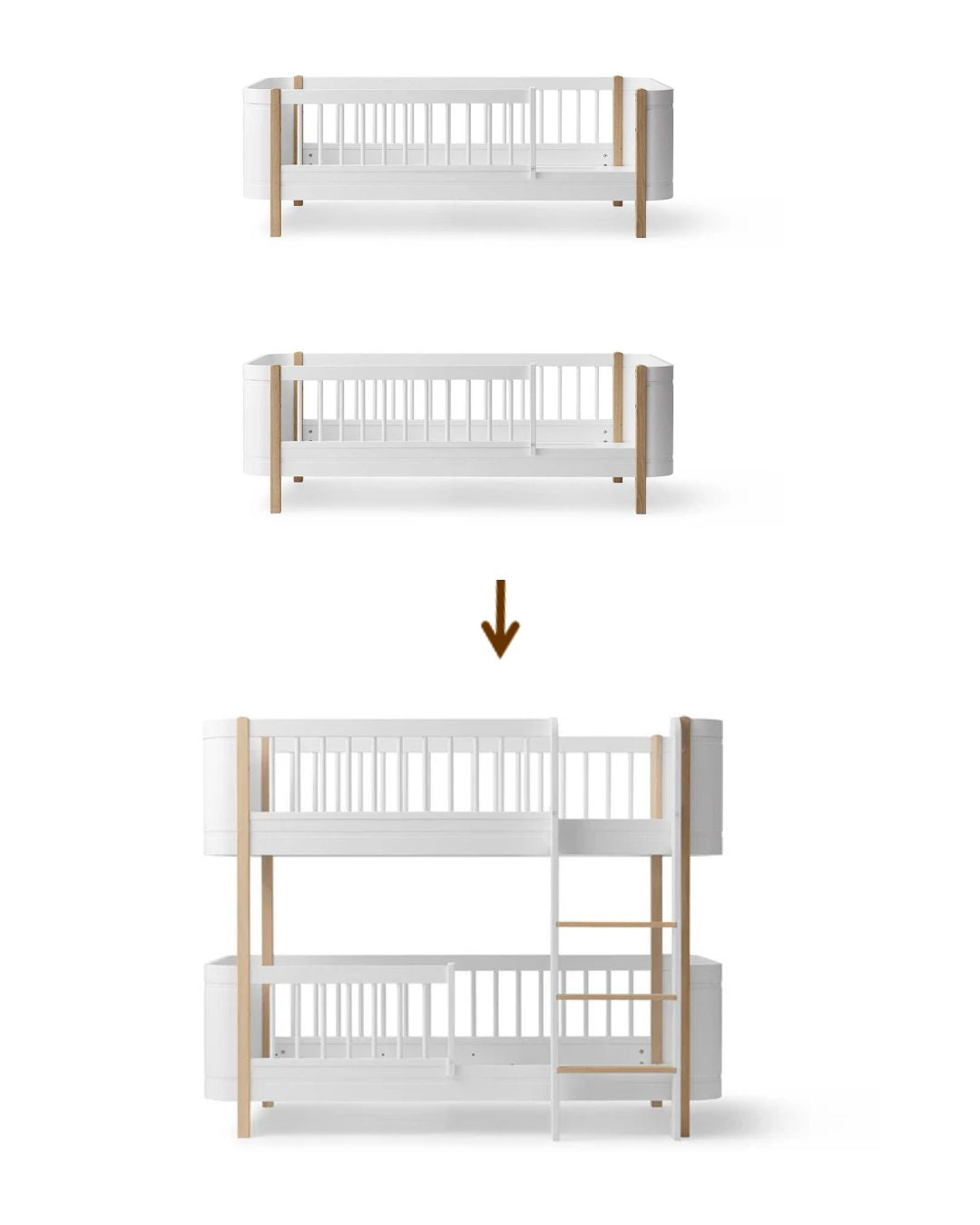 Oliver Furniture, Muunnossarja, Wood Mini+ juniorisängyt 70x160cm Kerrossängyksi