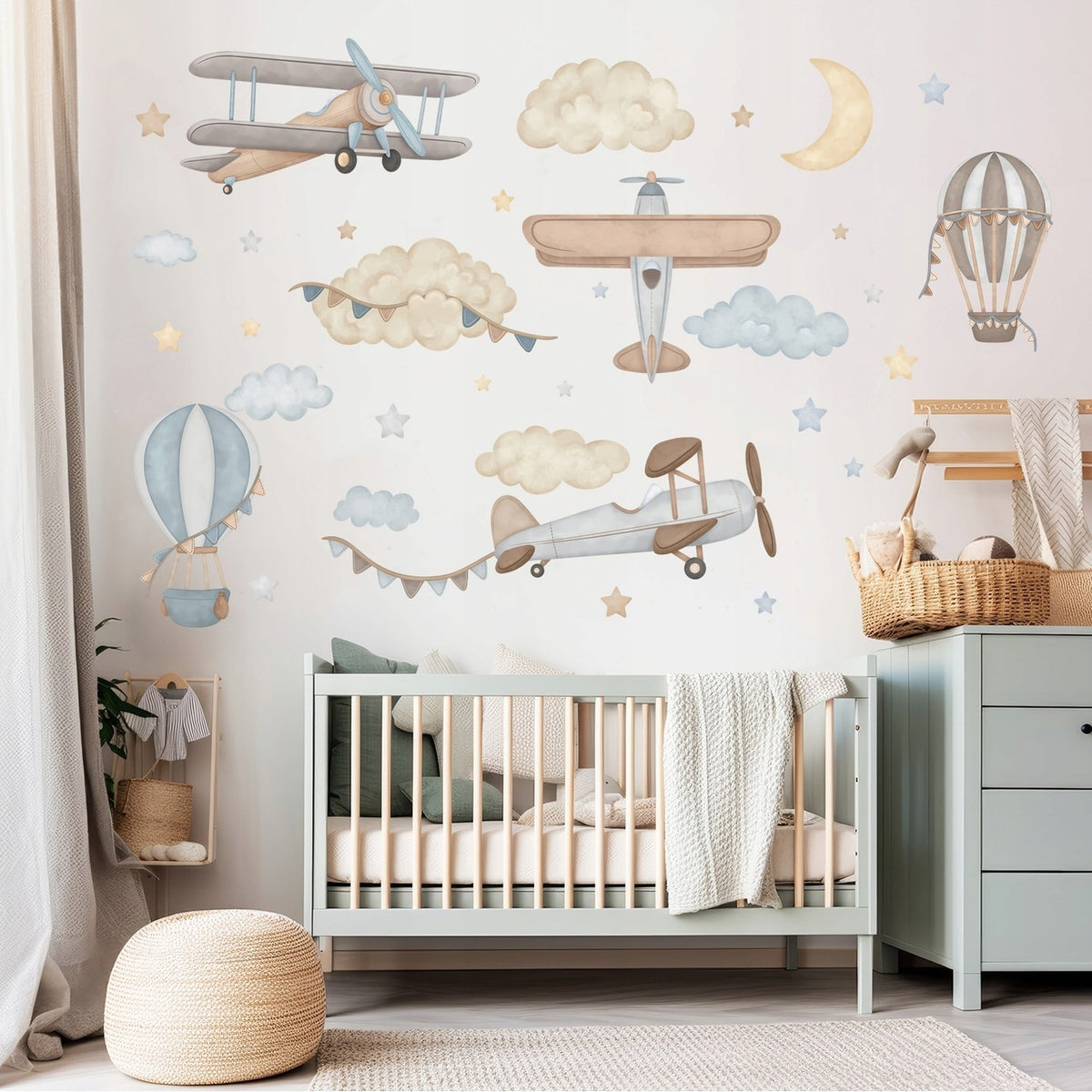 Wall Sticker Set, Beige&Blue Planes