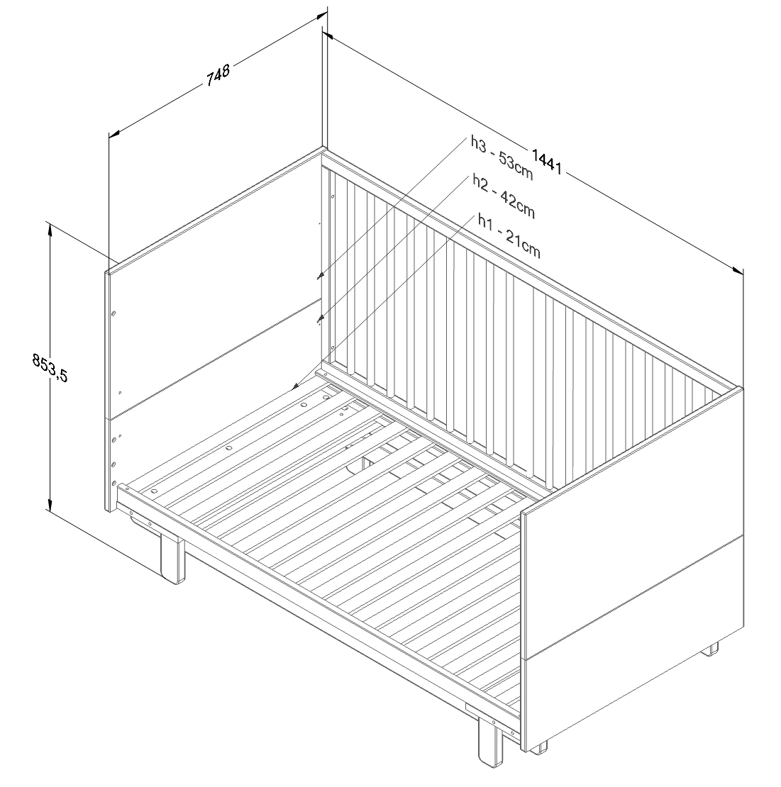 Wood Luck Design, Cot & Junior bed 2 IN 1, 70x140 cm, Basic White