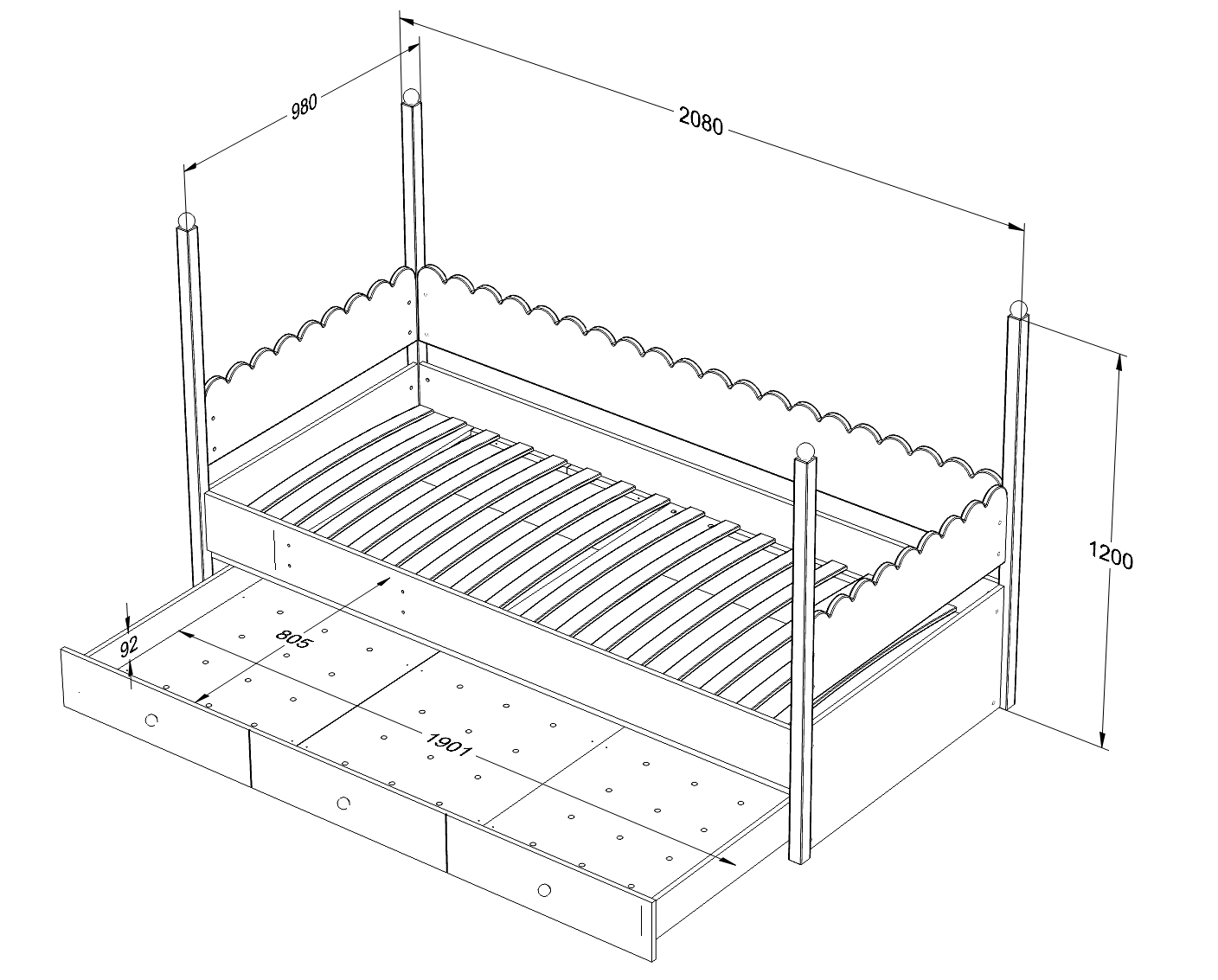 Wood Luck Design, Bed 90x200, Babushka White
