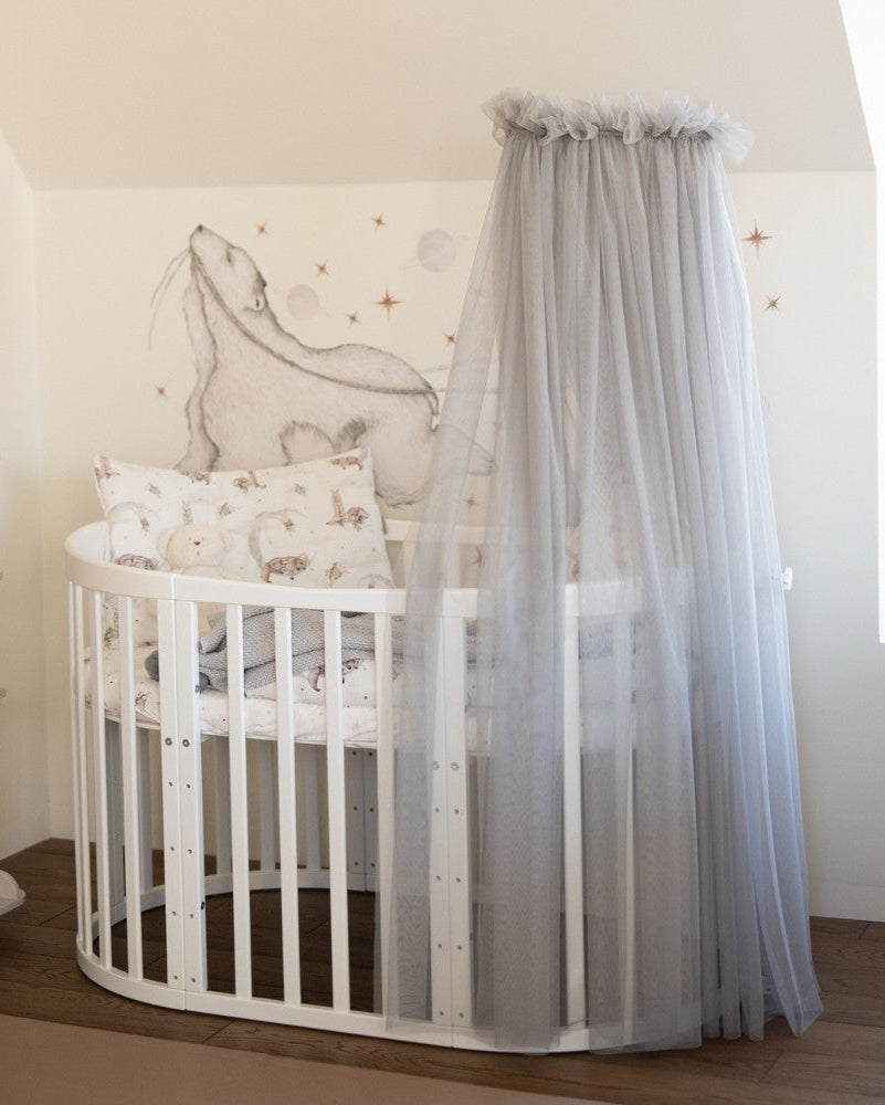 Waldin, Vuodekatos Pinnasängylle 7-in-1, Grey Tulle