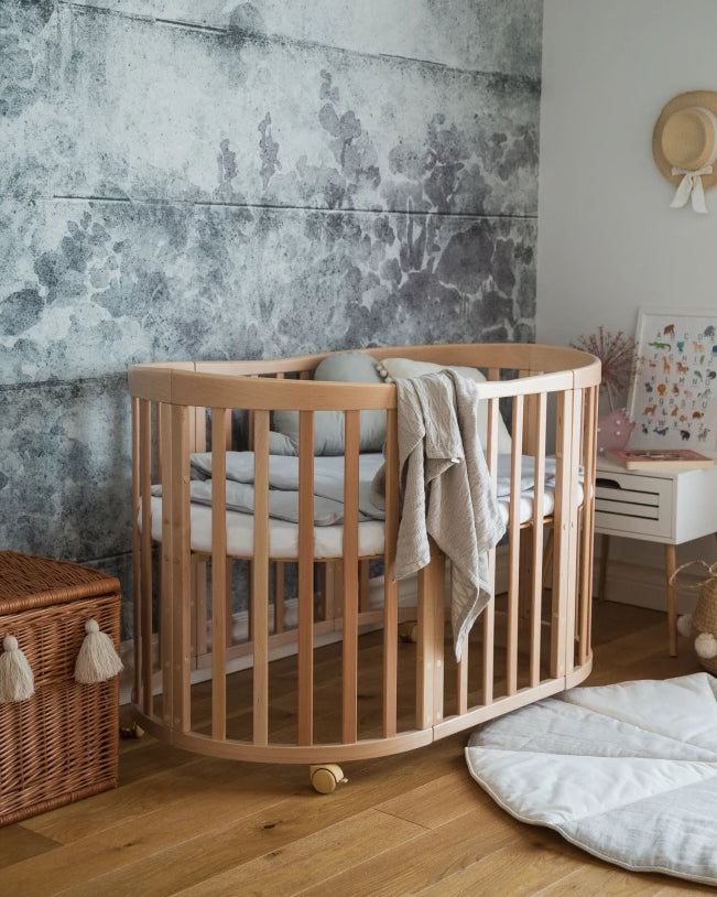 Waldin, Oval Pinnasänky 7in1 + Patja, Natural Wood