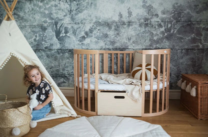 Waldin, Oval Pinnasänky 7in1 + Patja, Natural Wood