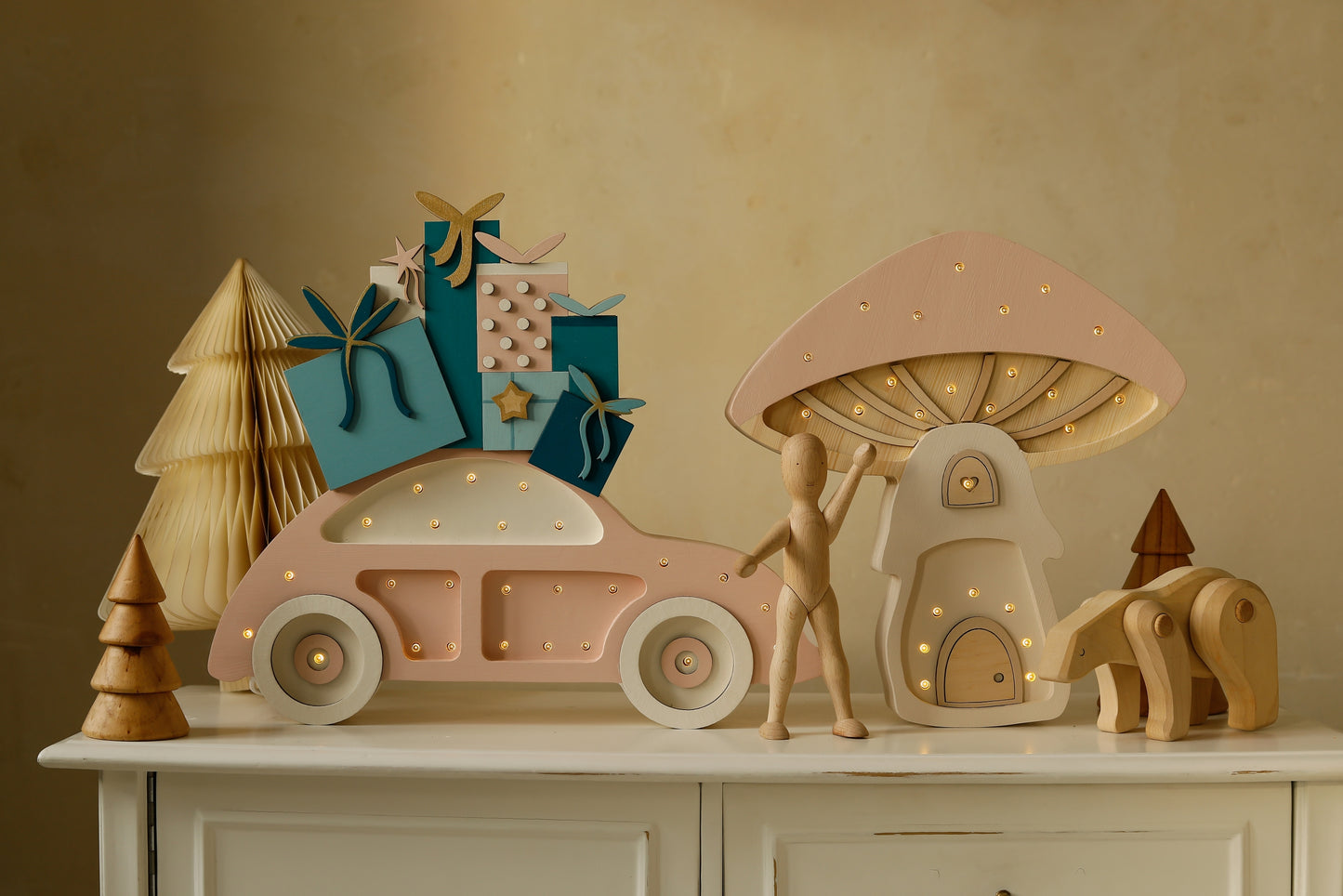 Little Lights, Yövalo, Beetle Car, Christmas Edition Pink