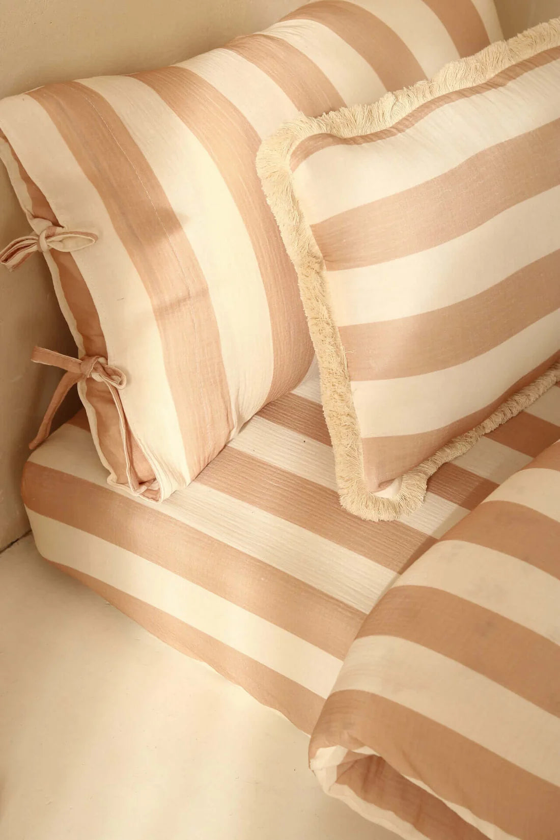 Matuu, Fitted sheet set, Beige Stripes (3 different sizes)