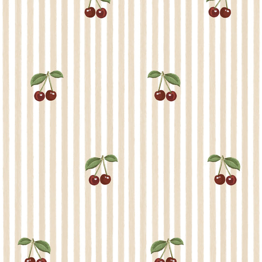 Little Cherries on Pink Stripes, Tapetti