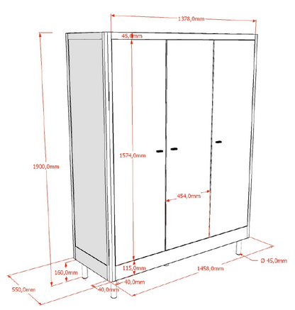 Vipack, Forrest Oak, Garderob med 3 dörrar, Ek