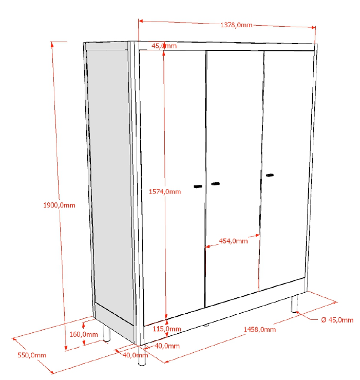 Vipack, Forrest Beech, Vaatekaappi 3-ovea, White