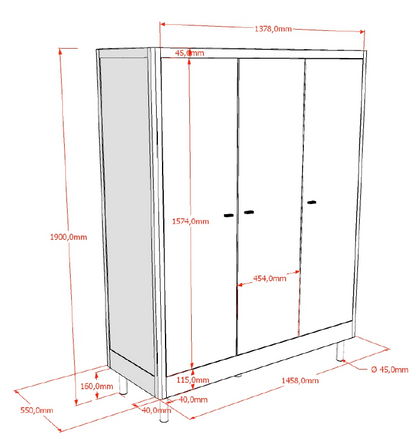 Vipack, Forrest Beech, Vaatekaappi 3-ovea, White