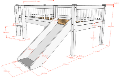 Vipack, Forrest Oak, Låg Semi-Loftsäng 90x200cm, Ek