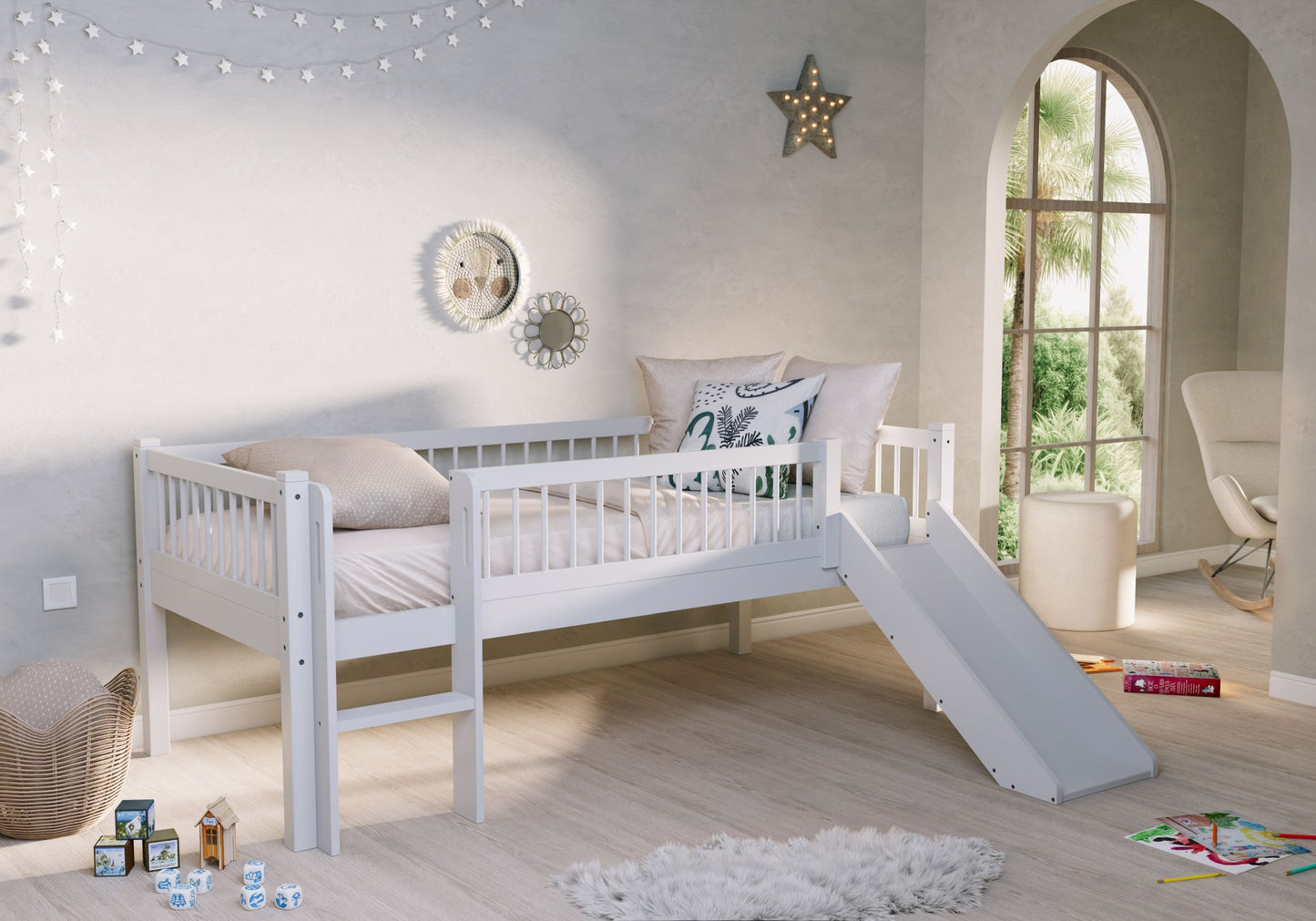 Vipack, Forrest Oak, Puoliparvisänky&Liukumäki 90x200cm, White