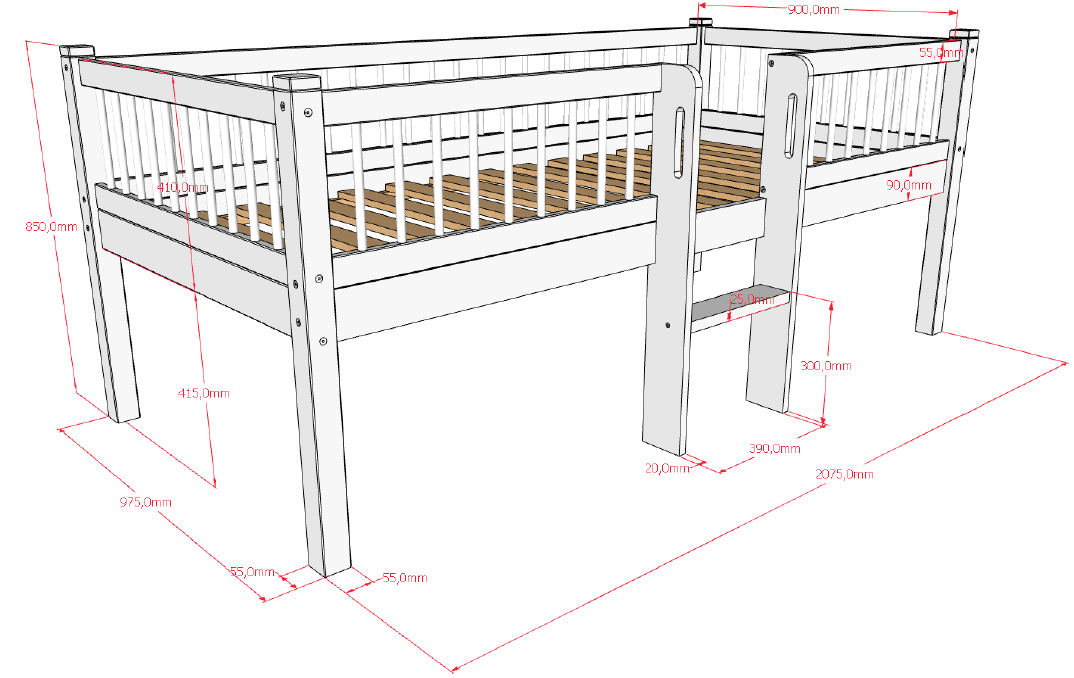 Vipack, Forrest Oak, Low Semi-Loft Bed 90x200cm, Oak