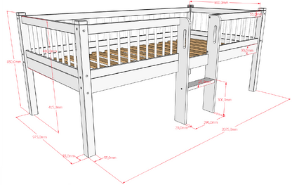 Vipack, Forrest Oak, Low Semi-Loft Bed 90x200cm, Oak