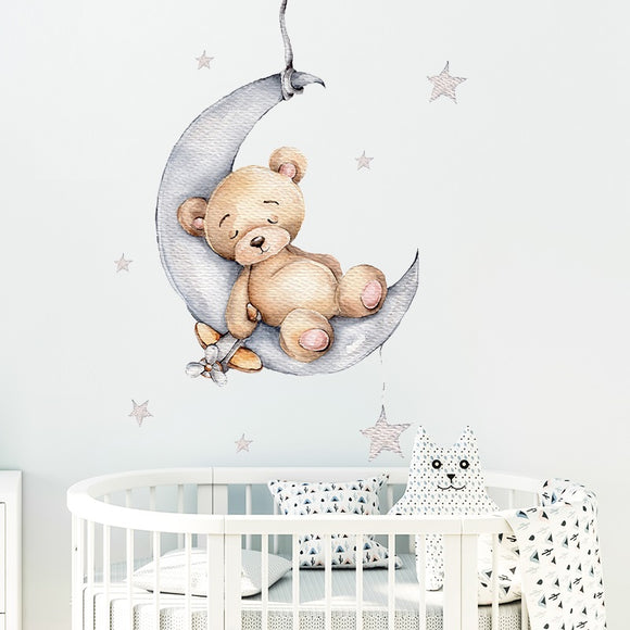 Seinätarra 50x100cm, Teddy Bear on the Moon