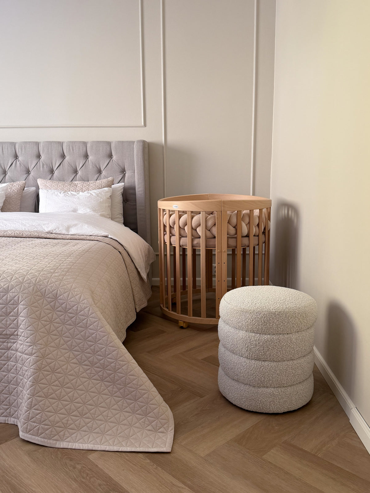 Waldin, Oval Cot 7in1 + Mattress, Natural Wood