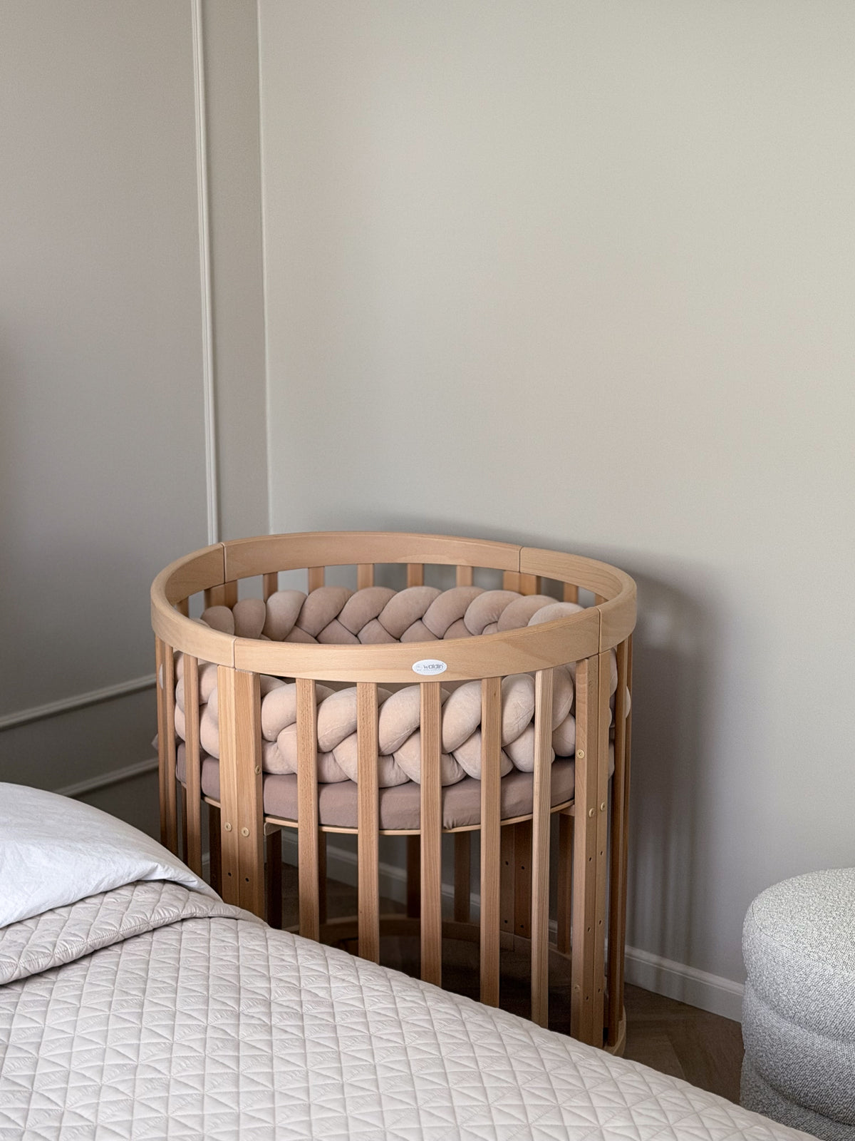 Waldin, Oval Cot 7in1 + Mattress, Natural Wood