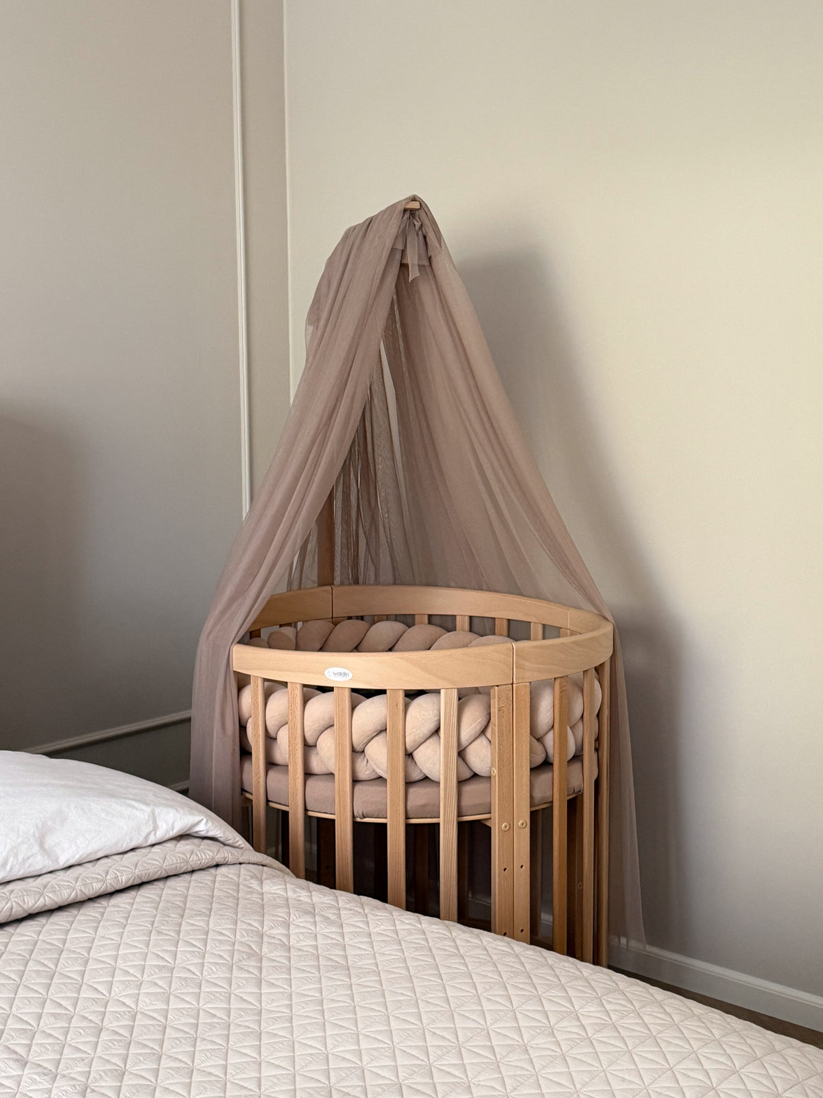 Waldin, Oval Cot 7in1 + Mattress, Natural Wood