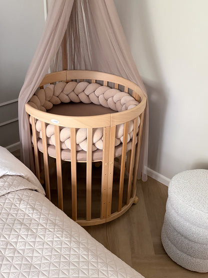 Waldin, Oval Cot 7in1 + Mattress, Natural Wood