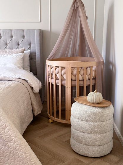 Waldin, Oval Cot 7in1 + Mattress, Natural Wood