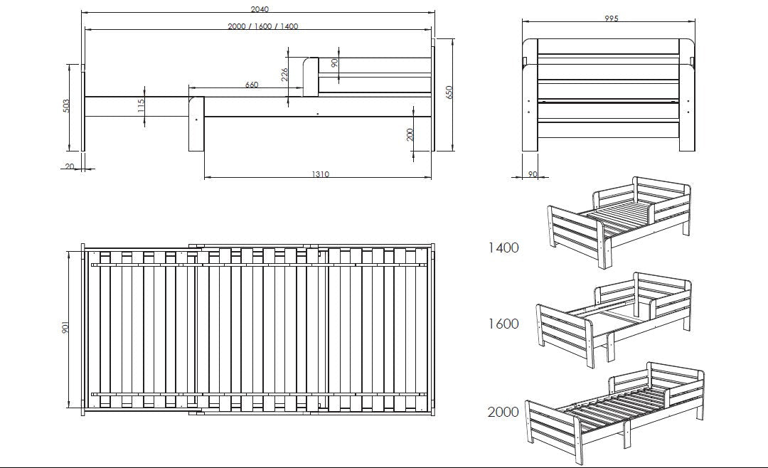 Vipack, Jumper, Pidennettävä Sänky&Säilytyslaatikko, White