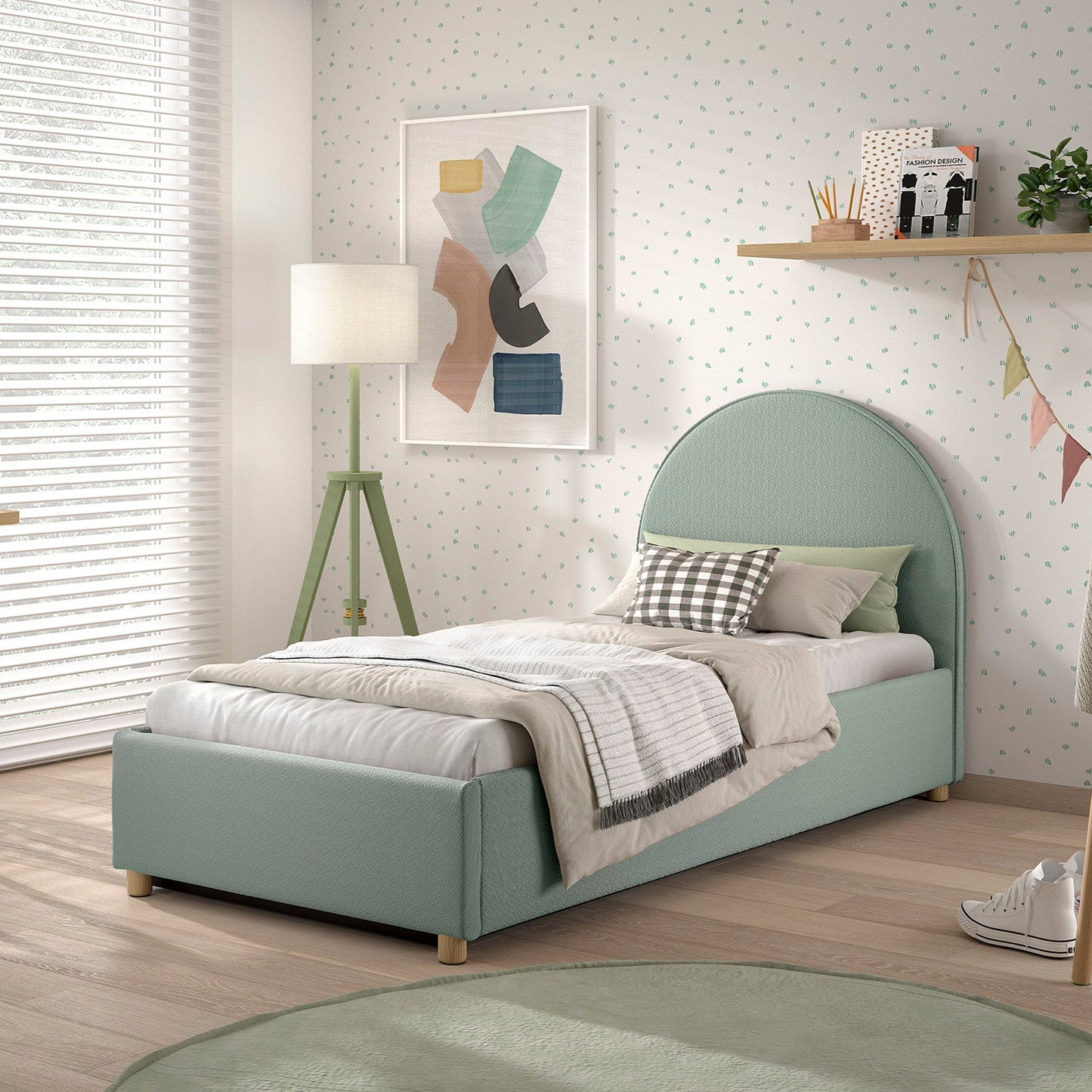 Vipack, Moon Sänky&Säilytys 90x200, Boucle Green