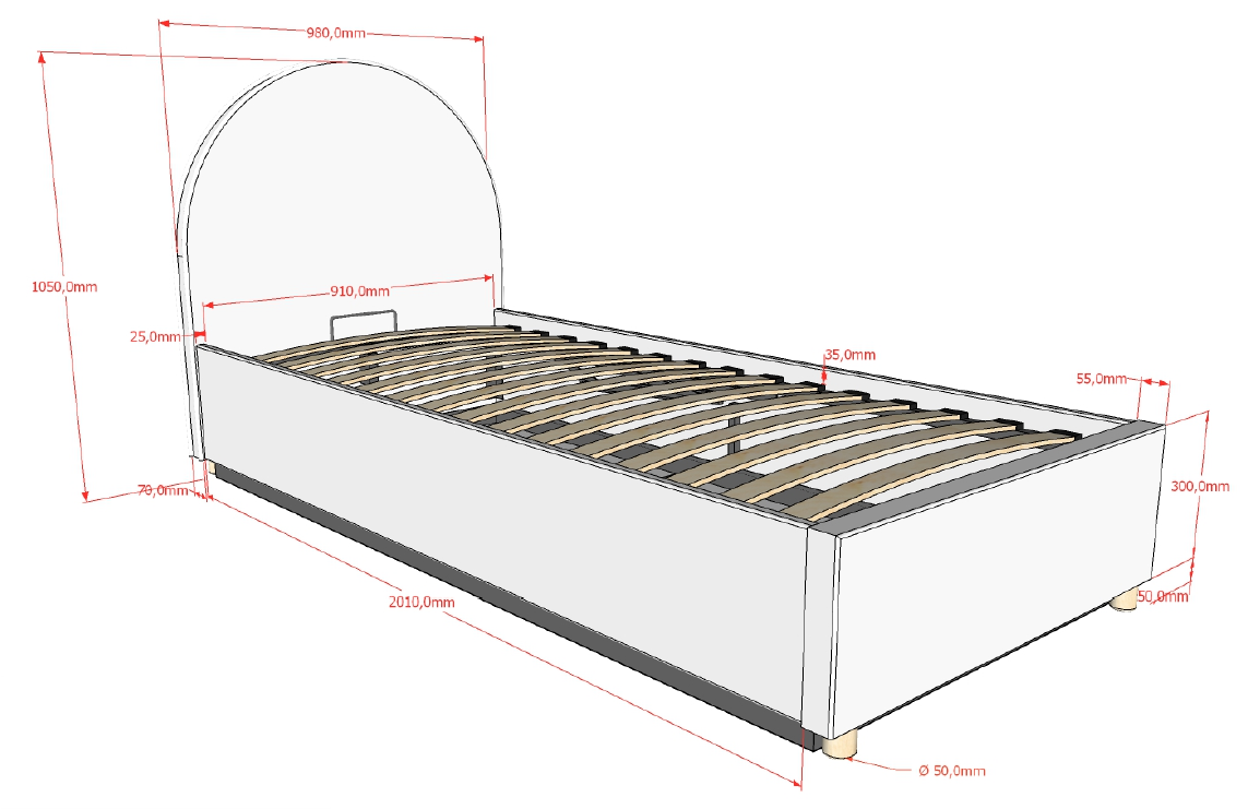 Vipack, Moon Sänky&Säilytys 90x200, Boucle White