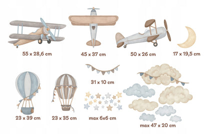 ENNAKKOTILAUS Seinätarra Setti, Beige&Blue Planes