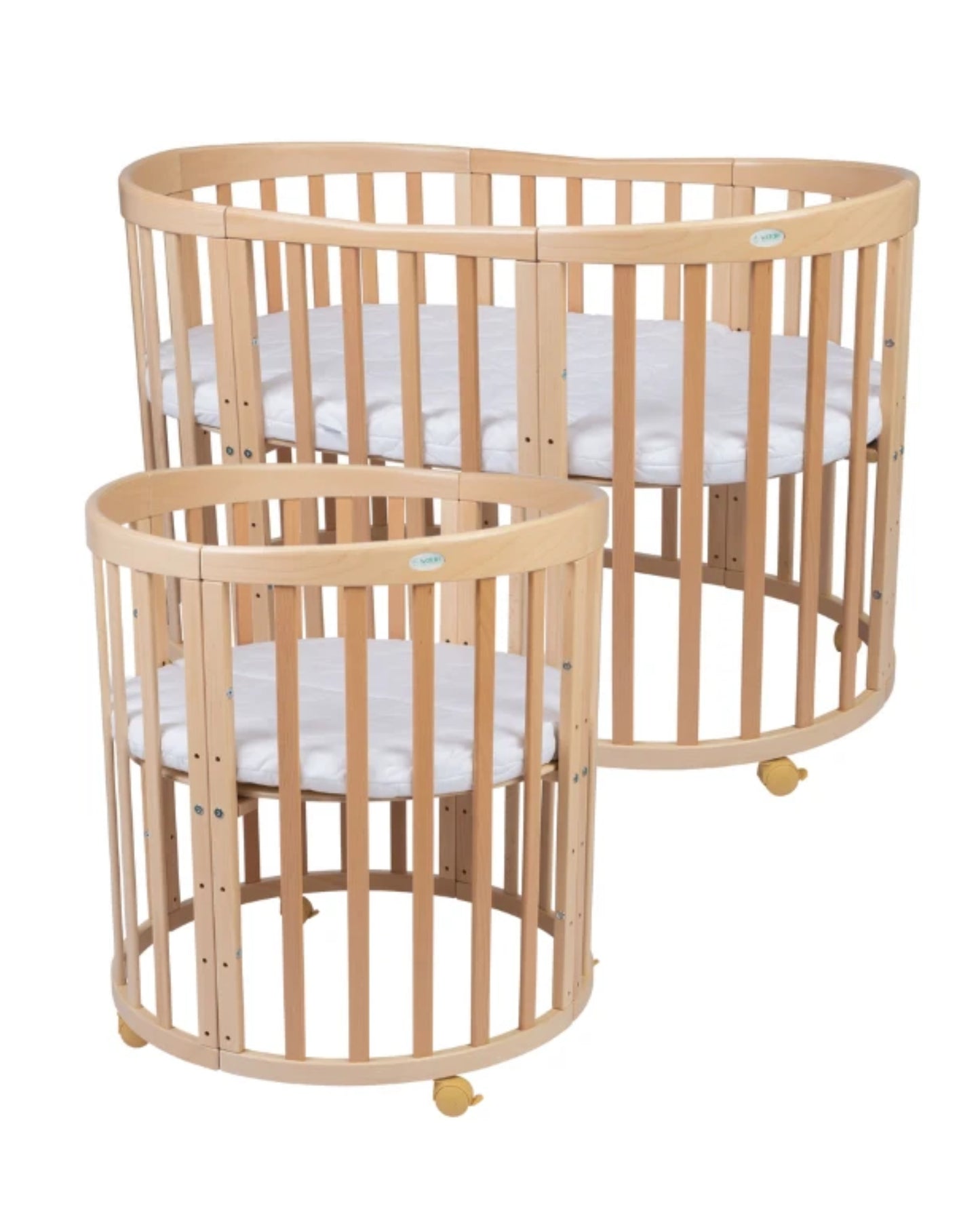 Waldin, Oval Cot 7in1 + Mattress, Natural Wood