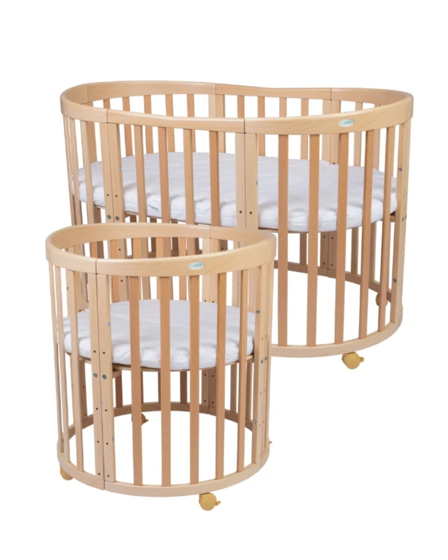 Waldin, Oval Pinnasänky 7in1 + Patja, Natural Wood