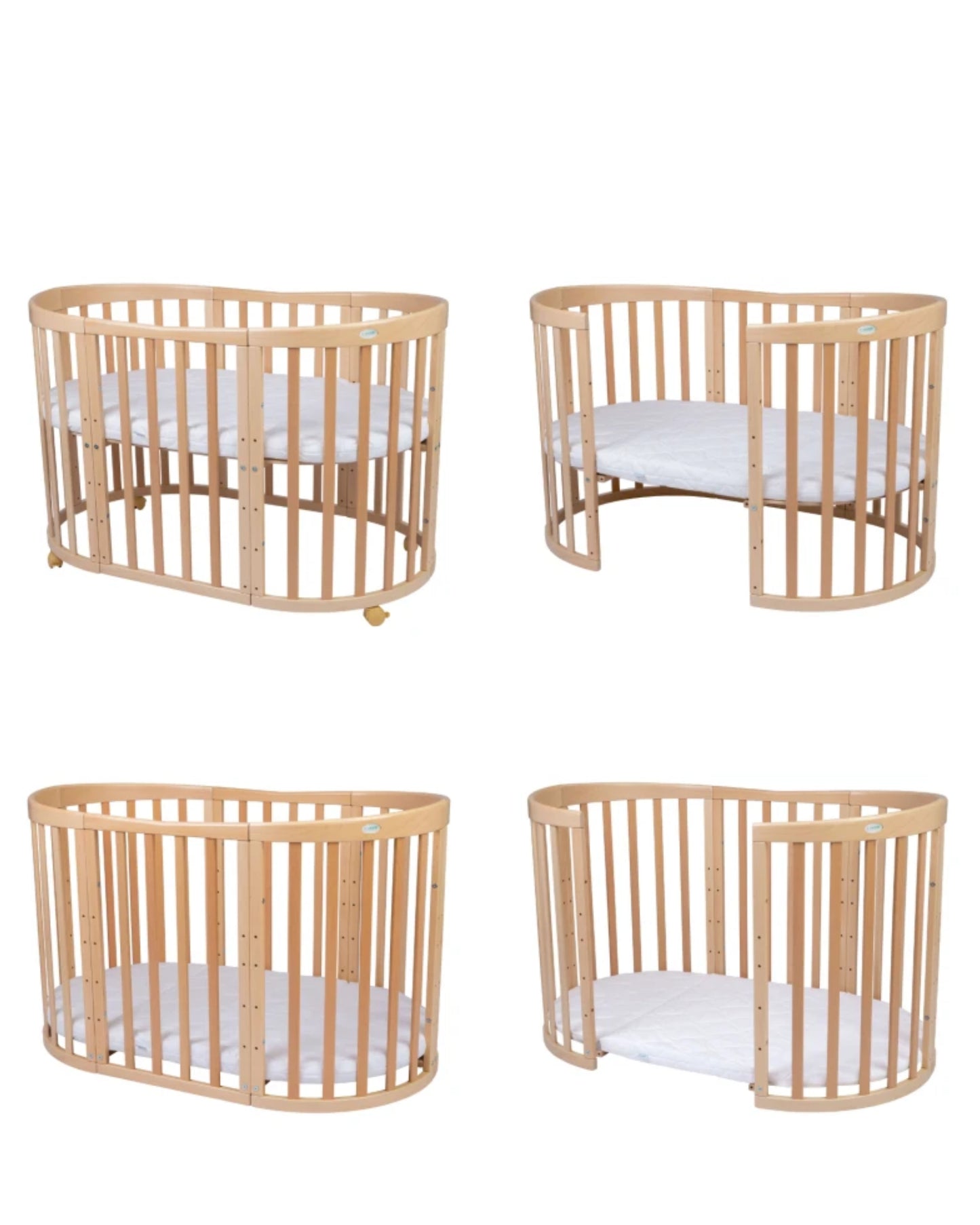 Waldin, Oval Pinnasänky 7in1 + Patja, Natural Wood