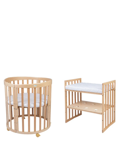 Waldin, Oval Pinnasänky 7in1 + Patja, Natural Wood