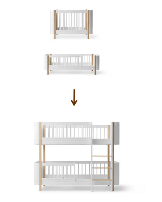 Oliver Furniture, Muunnossarja, Wood Mini+ pinnasänky ja juniorisänky 70x160cm Kerrossängyksi