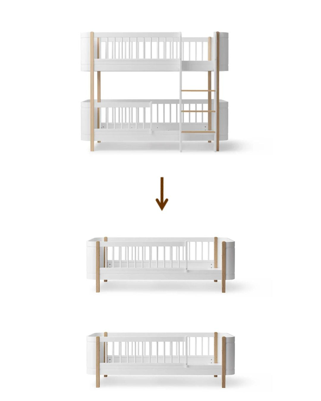 Oliver Furniture, Muunnossarja, Wood Mini+ matala Kerrossänky 70x160cm Kahdeksi Juniorisängyksi