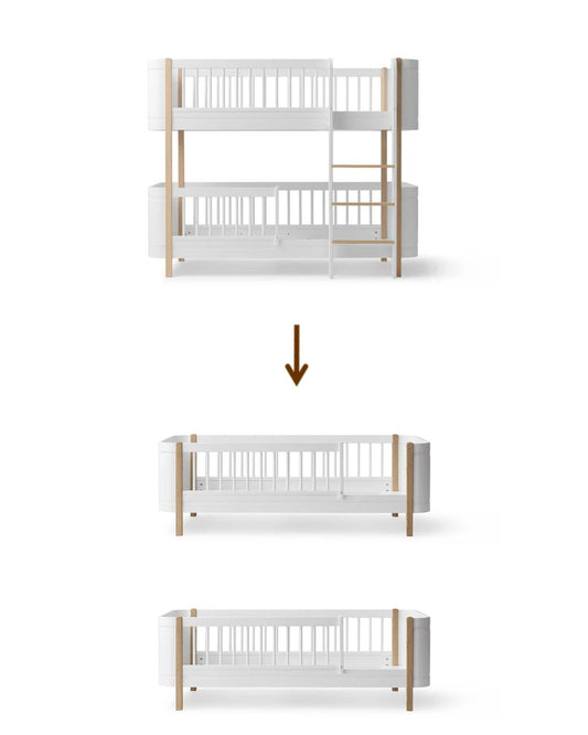 Oliver Furniture, Muunnossarja, Wood Mini+ matala Kerrossänky 70x160cm Kahdeksi Juniorisängyksi
