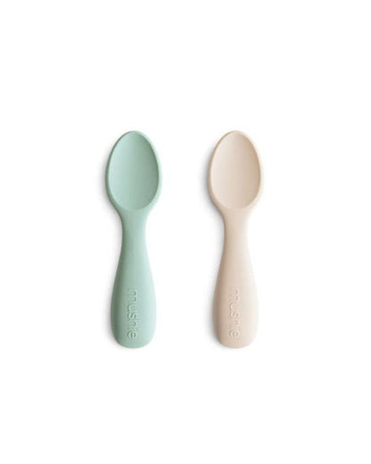 Mushie, Toddler Silicone Spoon Set 2pcs, Cambridge Blue/Shifting Sand