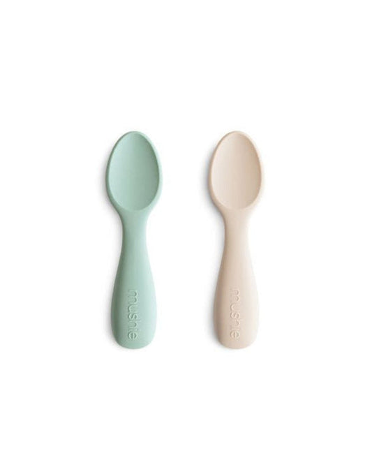 Mushie, Toddler Silicone Spoon Set 2pcs, Cambridge Blue/Shifting Sand