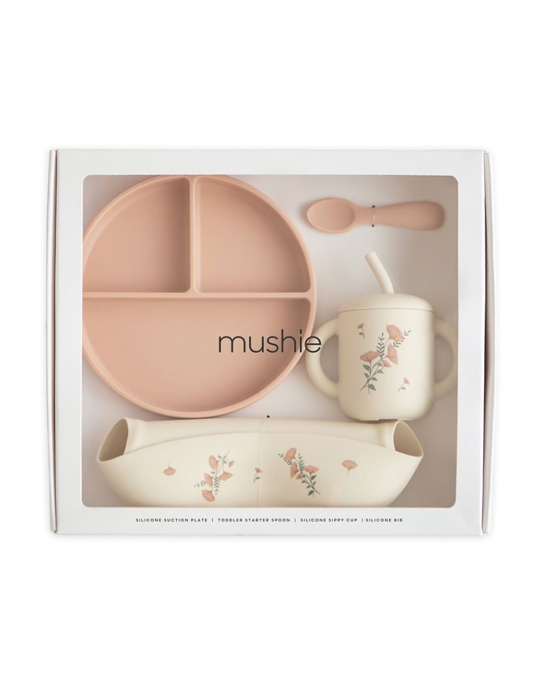 Mushie, Silicone Dinnerware Set, Pink Flowers