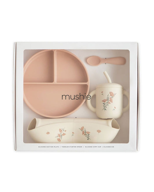 Mushie, Silicone Dinnerware Set, Pink Flowers