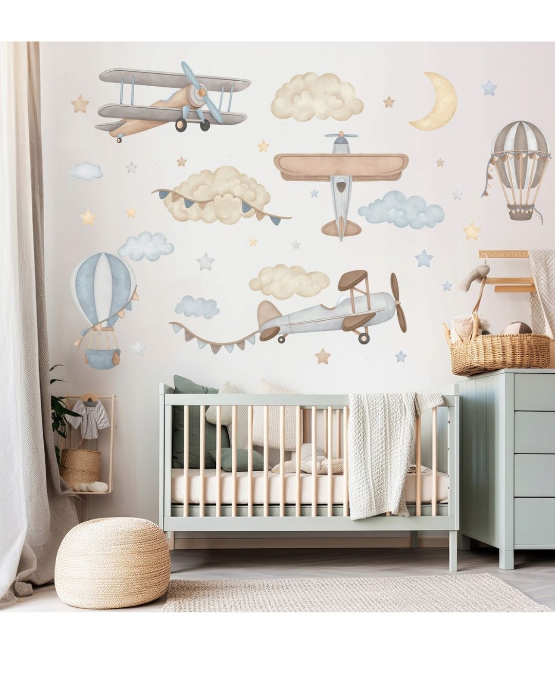Wall Sticker Set, Beige&Blue Planes