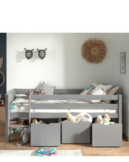 Vipack, Pino, Puoliparvisänky & Säilytyslaatikot 90x200cm, Grey