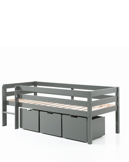 Vipack, Pino, Puoliparvisänky & Säilytyslaatikot 90x200cm, Grey