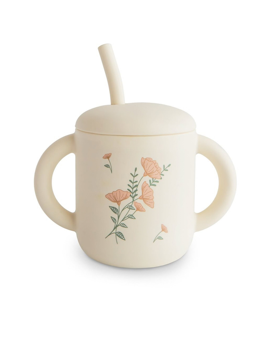 Mushie, Drinking cup Silicone, Pink Flowers
