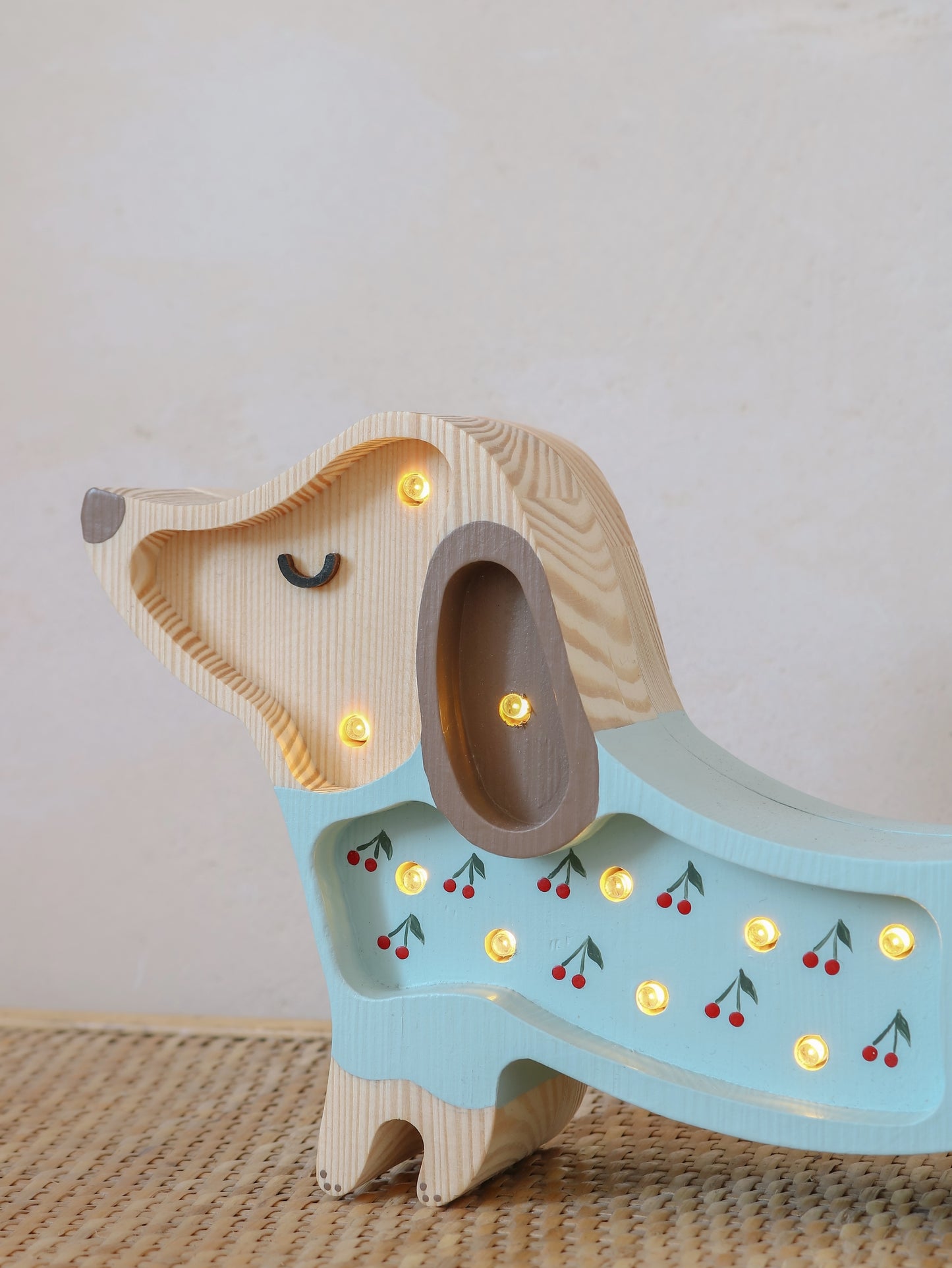 Little Lights Night Light MINI, Puppy Cherries on Blue