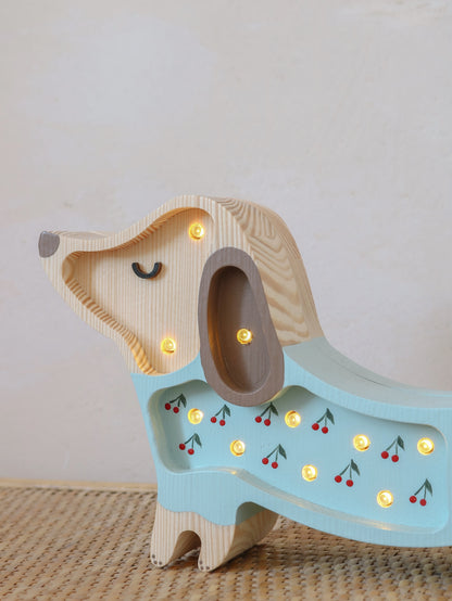 Little Lights Night Light MINI, Puppy Cherries on Blue
