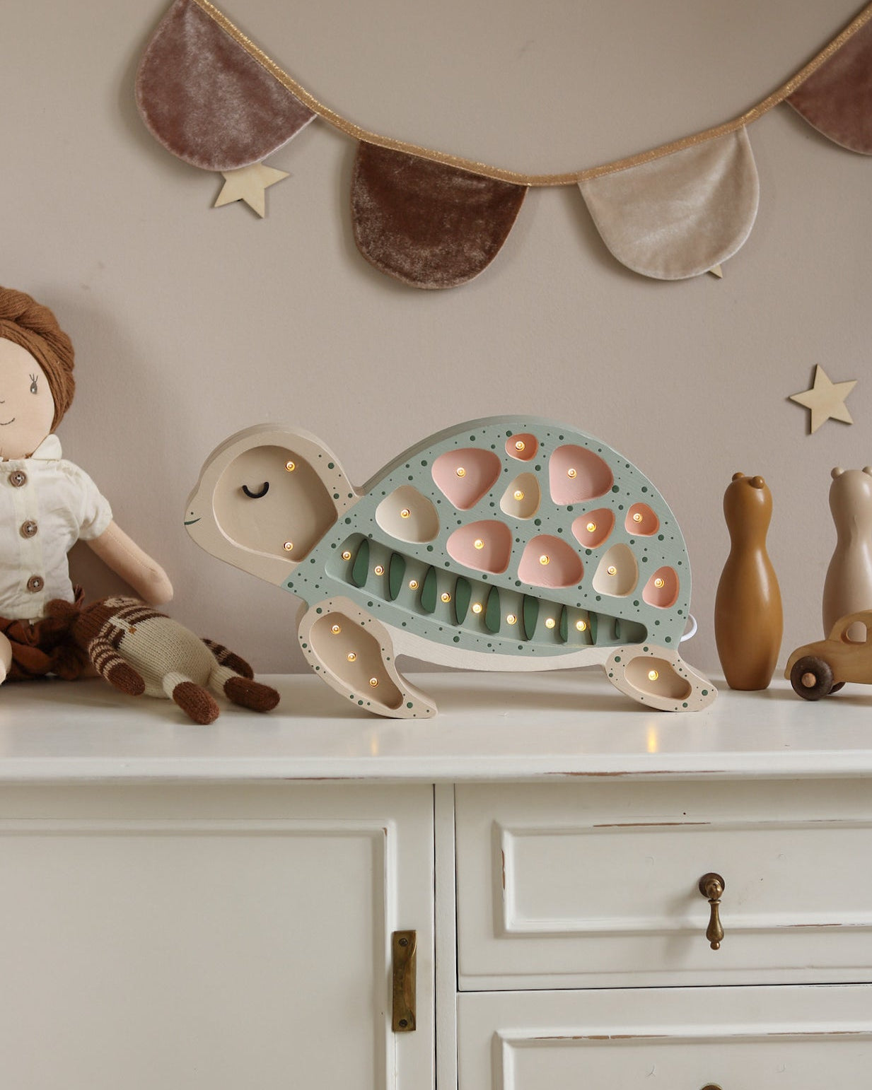 Little Lights Night Light Turtle, Seafoam Pink
