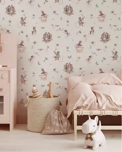 Mouse and Daisies Beige, Tapetti