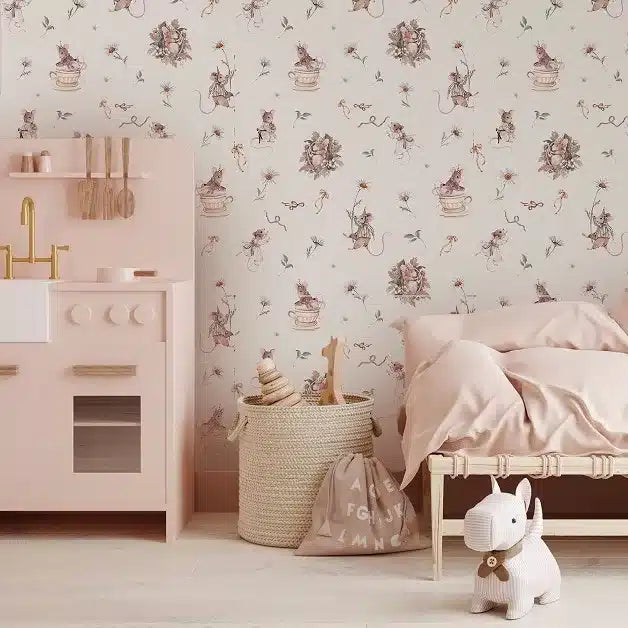 Mouse and Daisies Beige, Tapetti